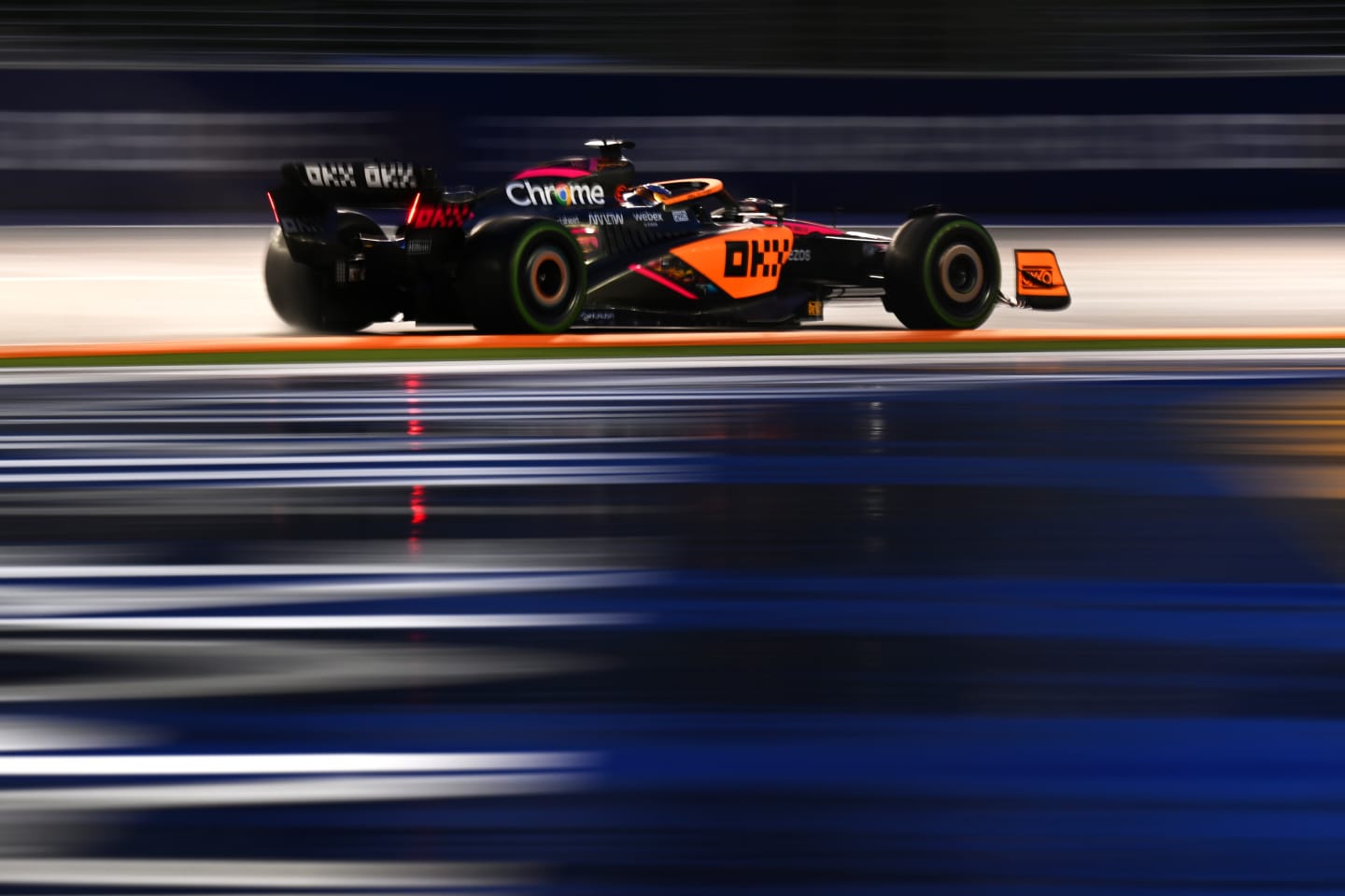 SINGAPORE, SINGAPORE - OCTOBER 01: Daniel Ricciardo of Australia driving the (3) McLaren MCL36 Mercedes on track during final practice ahead of the F1 Grand Prix of Singapore at Marina Bay Street Circuit on October 01, 2022 in Singapore, Singapore. (Photo by Clive Mason/Getty Images)