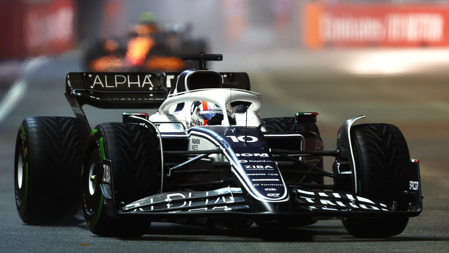 SINGAPORE, SINGAPORE - OCTOBER 01: Pierre Gasly of France driving the (10) Scuderia AlphaTauri AT03