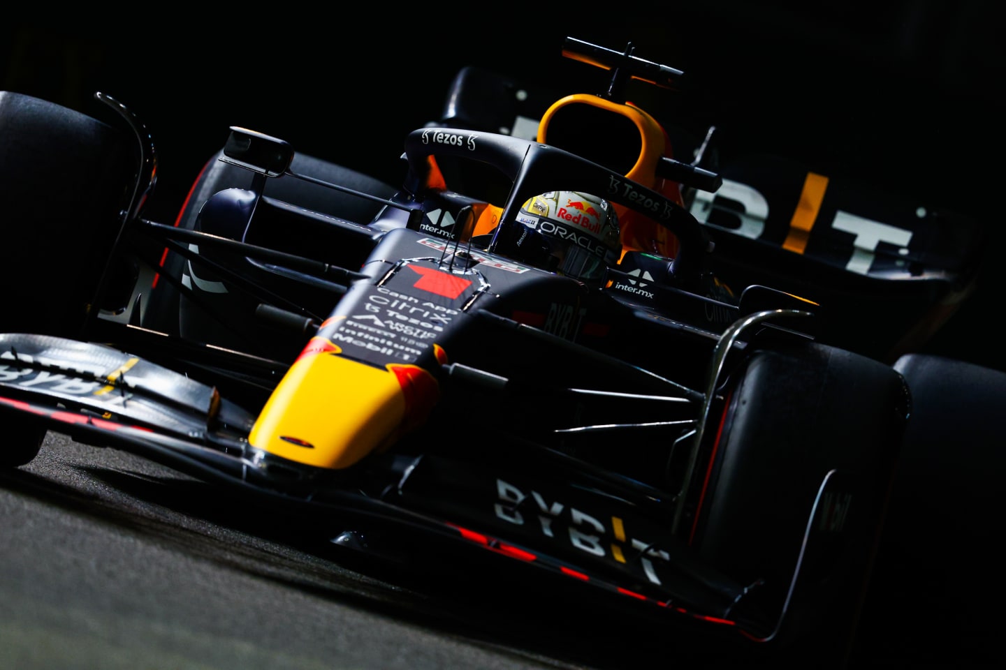 SINGAPORE, SINGAPORE - OCTOBER 01: Max Verstappen of the Netherlands driving the (1) Oracle Red