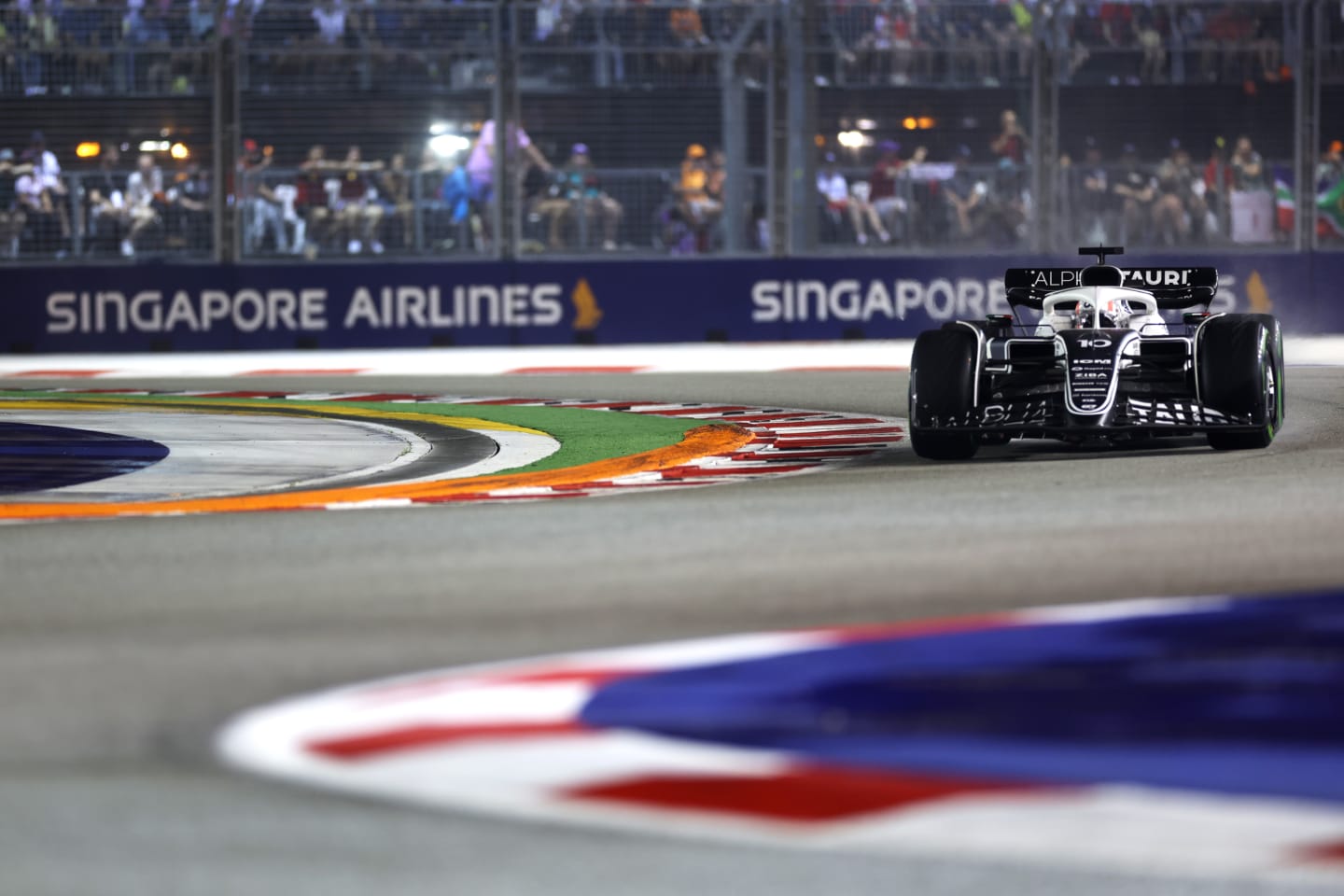 SINGAPORE, SINGAPORE - OCTOBER 02: Pierre Gasly of France driving the (10) Scuderia AlphaTauri AT03 on track during the F1 Grand Prix of Singapore at Marina Bay Street Circuit on October 02, 2022 in Singapore, Singapore. (Photo by Peter Fox/Getty Images,)