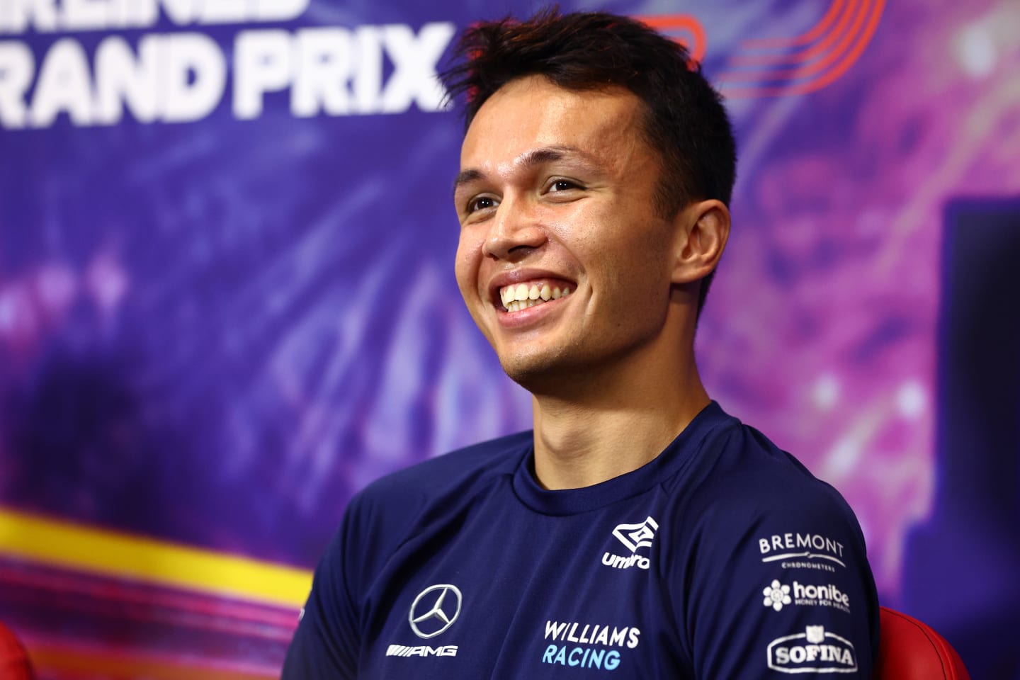 SINGAPORE, SINGAPORE - SEPTEMBER 29: Alexander Albon of Thailand and Williams attends the Drivers Press Conference during previews ahead of the F1 Grand Prix of Singapore at Marina Bay Street Circuit on September 29, 2022 in Singapore, Singapore. (Photo by Clive Rose/Getty Images,)