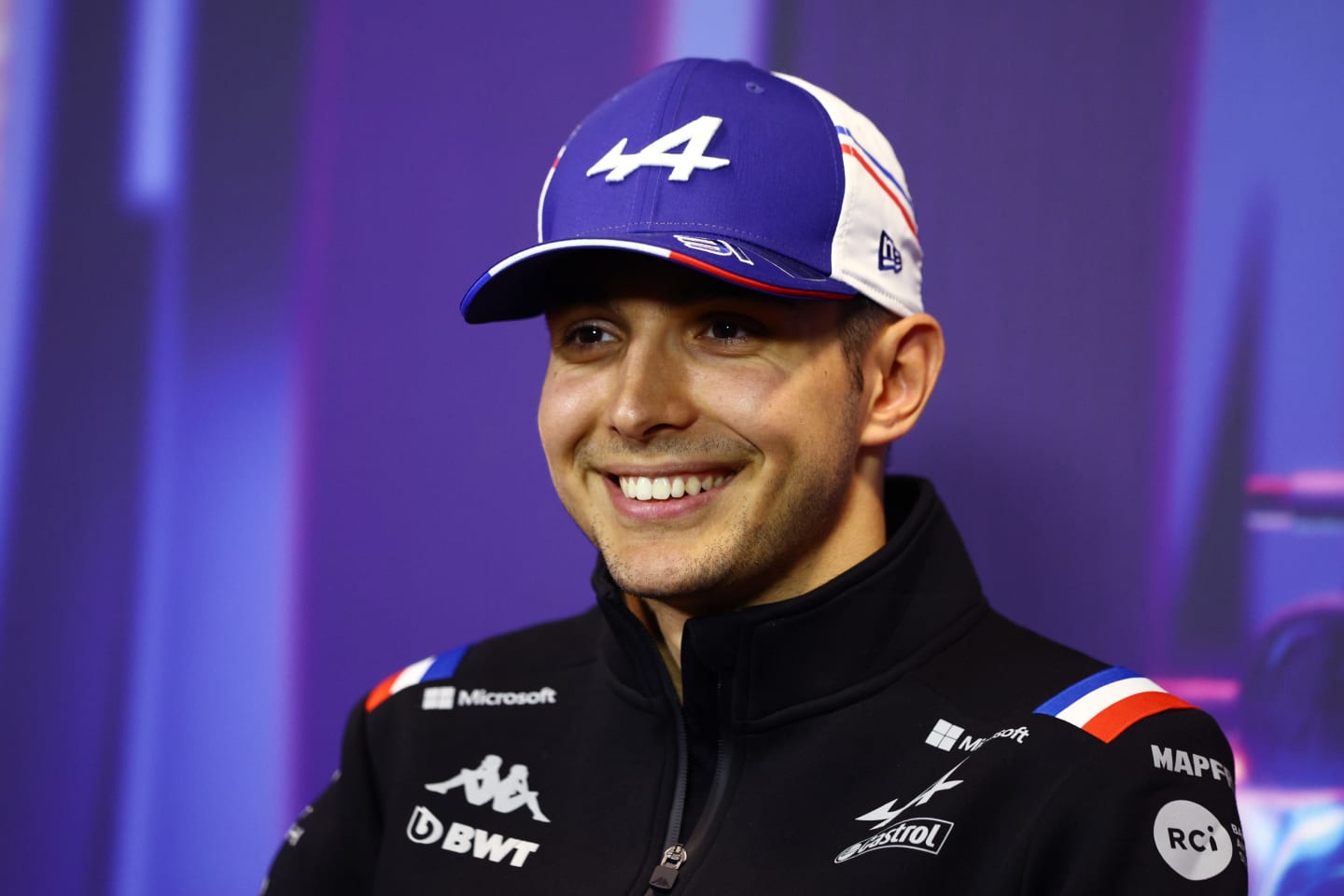 SINGAPORE, SINGAPORE - SEPTEMBER 29: Esteban Ocon of France and Alpine F1 attends the Drivers Press Conference during previews ahead of the F1 Grand Prix of Singapore at Marina Bay Street Circuit on September 29, 2022 in Singapore, Singapore. (Photo by Clive Rose/Getty Images,)