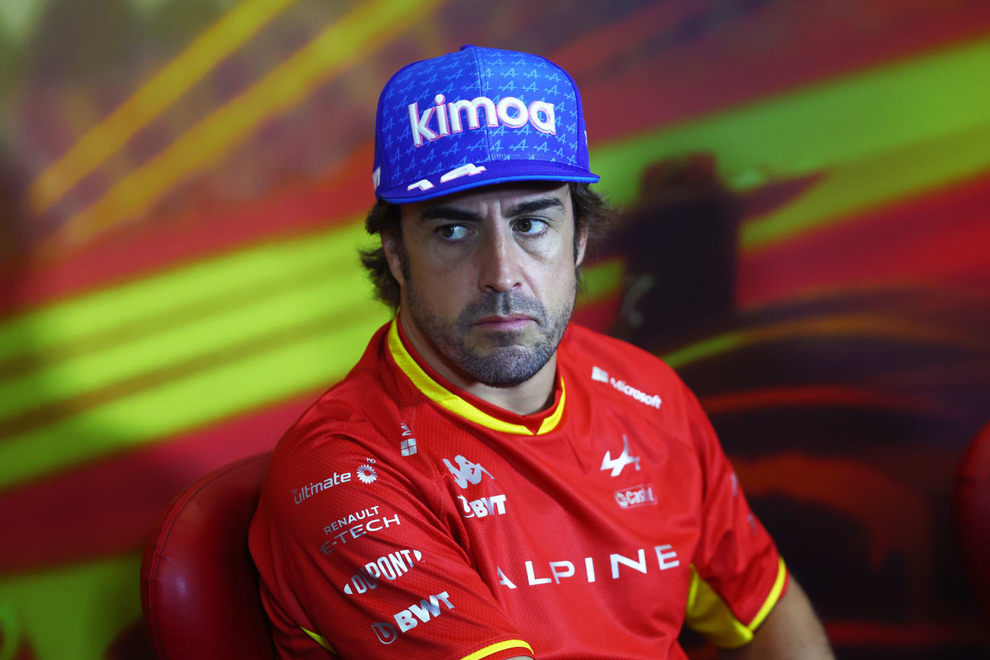 BARCELONA, SPAIN - MAY 20: Fernando Alonso of Spain and Alpine F1 looks on in the Drivers Press Conference prior to practice ahead of the F1 Grand Prix of Spain at Circuit de Barcelona-Catalunya on May 20, 2022 in Barcelona, Spain. (Photo by Lars Baron/Getty Images)