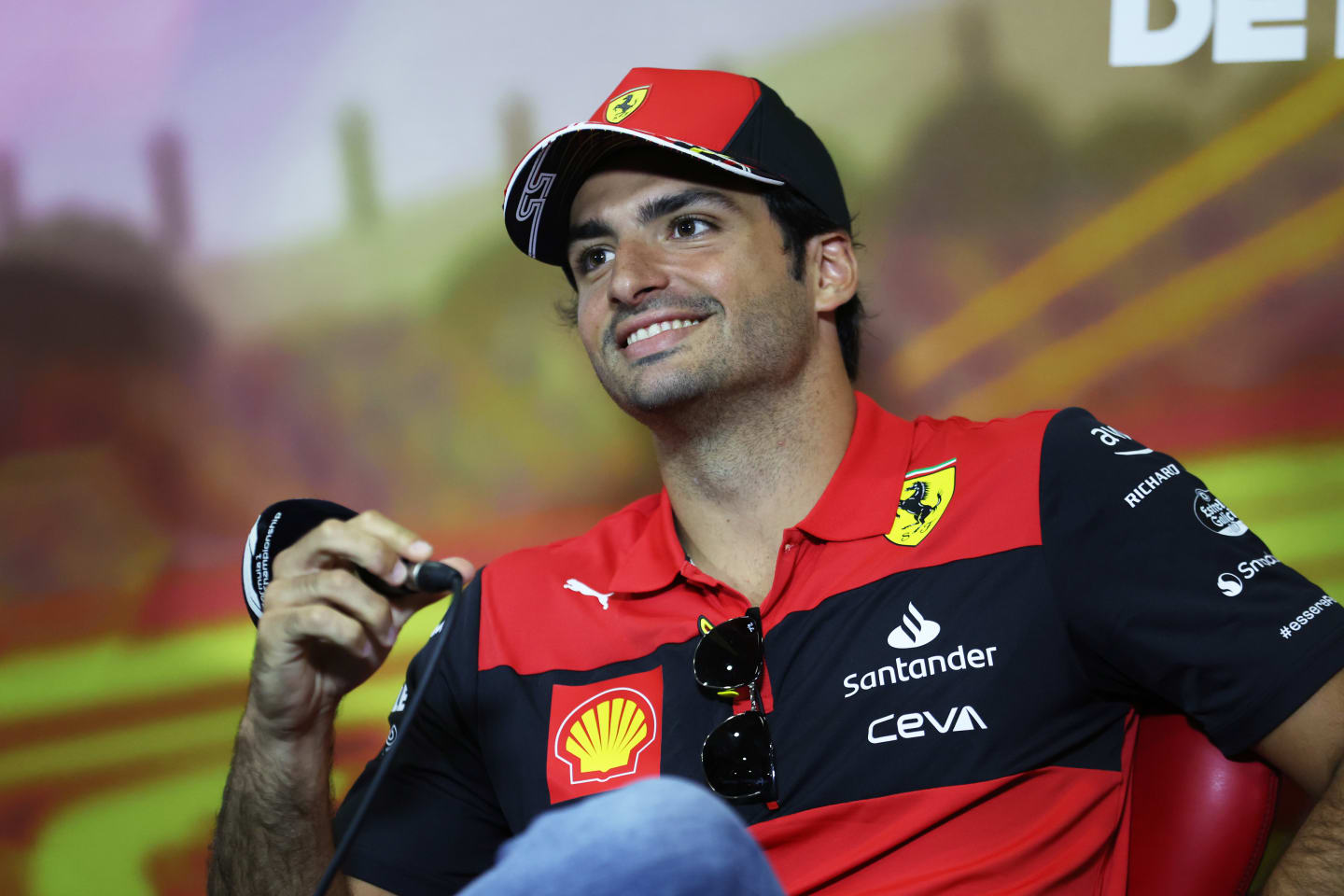 BARCELONA, SPAIN - MAY 20: Carlos Sainz of Spain and Ferrari looks on in the Drivers Press Conference prior to practice ahead of the F1 Grand Prix of Spain at Circuit de Barcelona-Catalunya on May 20, 2022 in Barcelona, Spain. (Photo by Bryn Lennon/Getty Images)