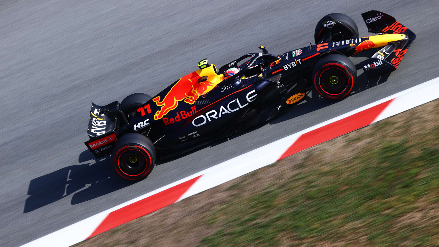 BARCELONA, SPAIN - MAY 20: Sergio Perez of Mexico driving the (11) Oracle Red Bull Racing RB18 on track during practice ahead of the F1 Grand Prix of Spain at Circuit de Barcelona-Catalunya on May 20, 2022 in Barcelona, Spain. (Photo by Dan Istitene - Formula 1/Formula 1 via Getty Images)