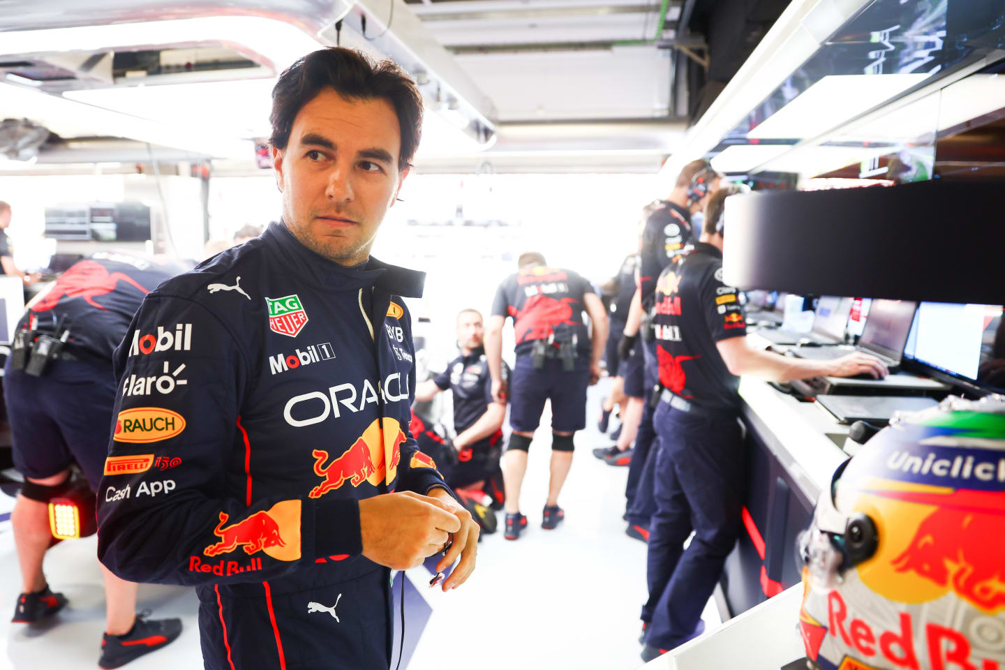 BARCELONA, SPAIN - MAY 20: Sergio Perez of Mexico and Oracle Red Bull Racing prepares to drive in