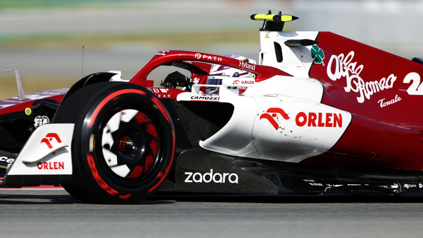 BARCELONA, SPAIN - MAY 20: Zhou Guanyu of China driving the (24) Alfa Romeo F1 C42 Ferrari on track