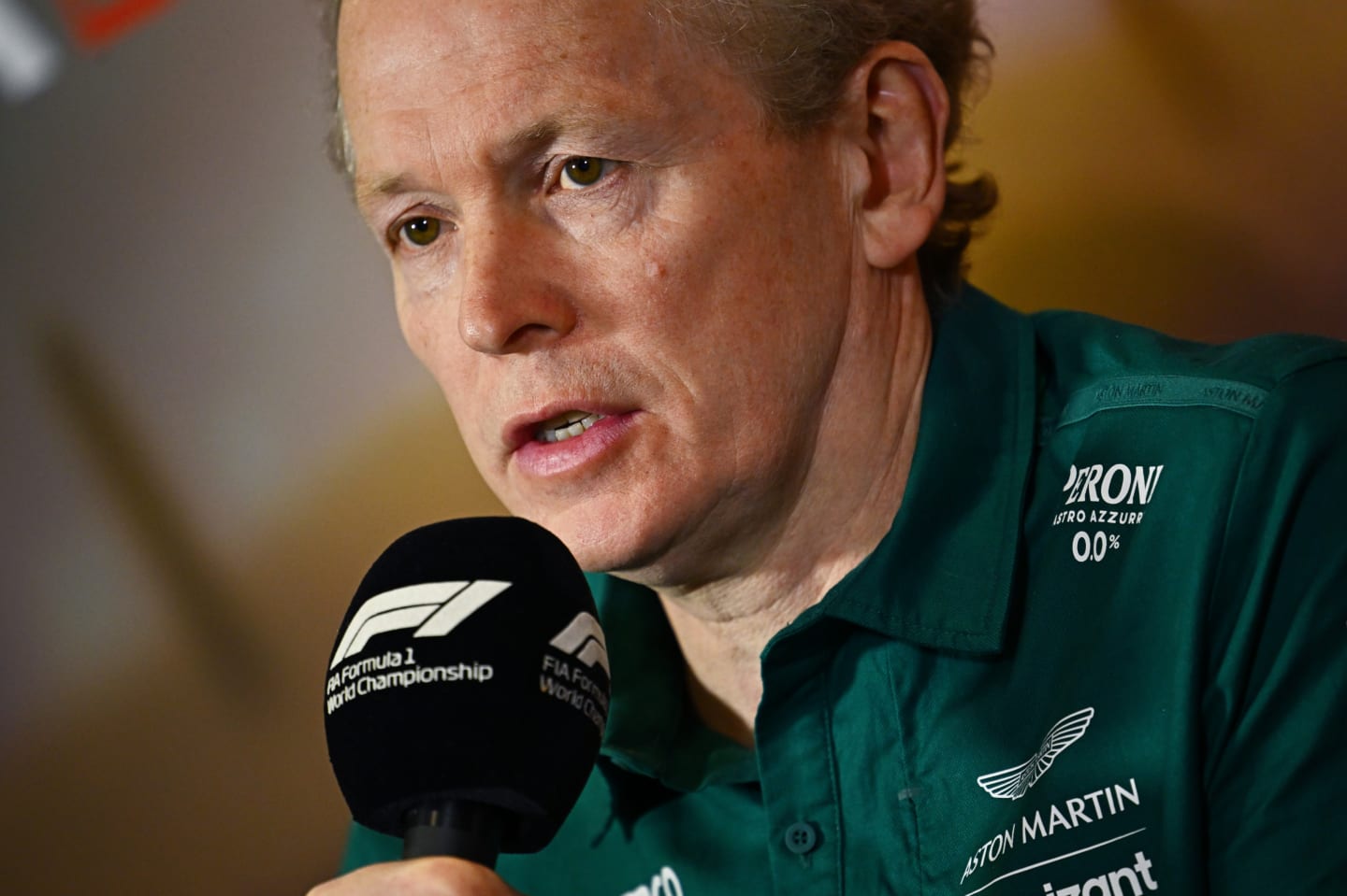 BARCELONA, SPAIN - MAY 21: Andrew Green, Chief Technical Officer of Aston Martin F1 Team talks in the Team Principals Press Conference prior to practice ahead of the F1 Grand Prix of Spain at Circuit de Barcelona-Catalunya on May 21, 2022 in Barcelona, Spain. (Photo by Clive Mason/Getty Images)