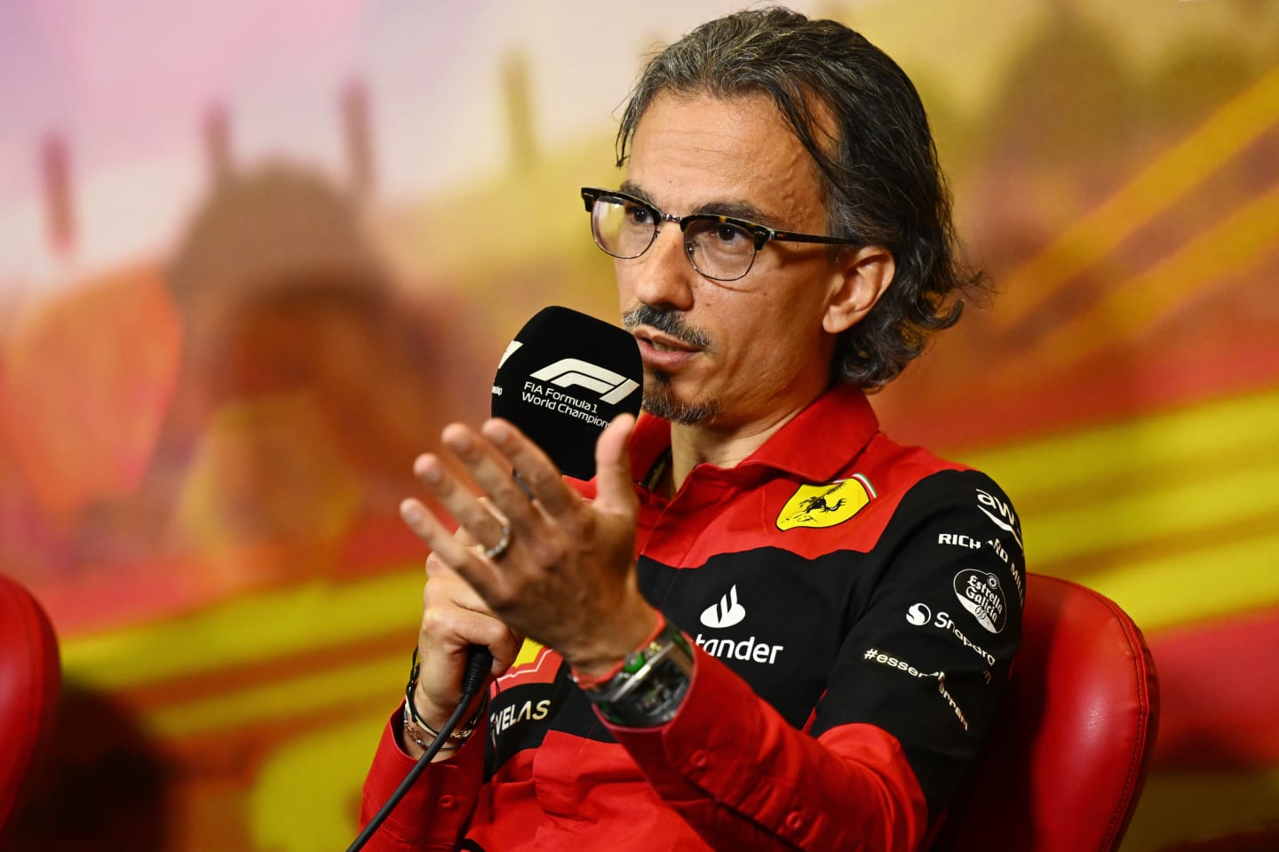 BARCELONA, SPAIN - MAY 21: Laurent Mekies, Scuderia Ferrari Sporting Director talks in the Team Principals Press Conference prior to practice ahead of the F1 Grand Prix of Spain at Circuit de Barcelona-Catalunya on May 21, 2022 in Barcelona, Spain. (Photo by Clive Mason/Getty Images)