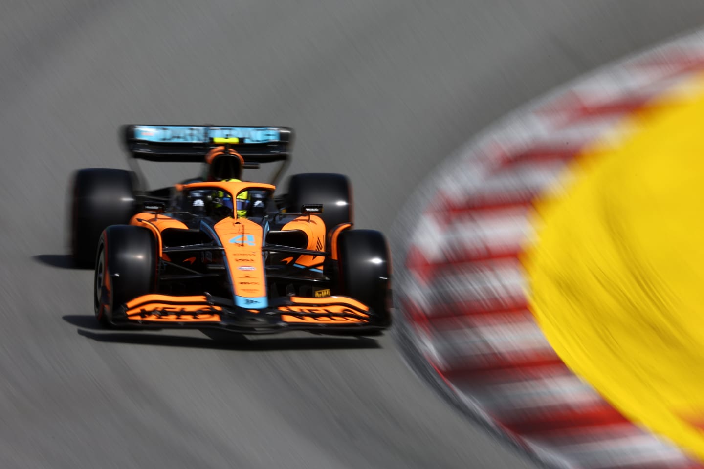 BARCELONA, SPAIN - MAY 21: Lando Norris of Great Britain driving the (4) McLaren MCL36 Mercedes on track during qualifying ahead of the F1 Grand Prix of Spain at Circuit de Barcelona-Catalunya on May 21, 2022 in Barcelona, Spain. (Photo by Lars Baron/Getty Images)