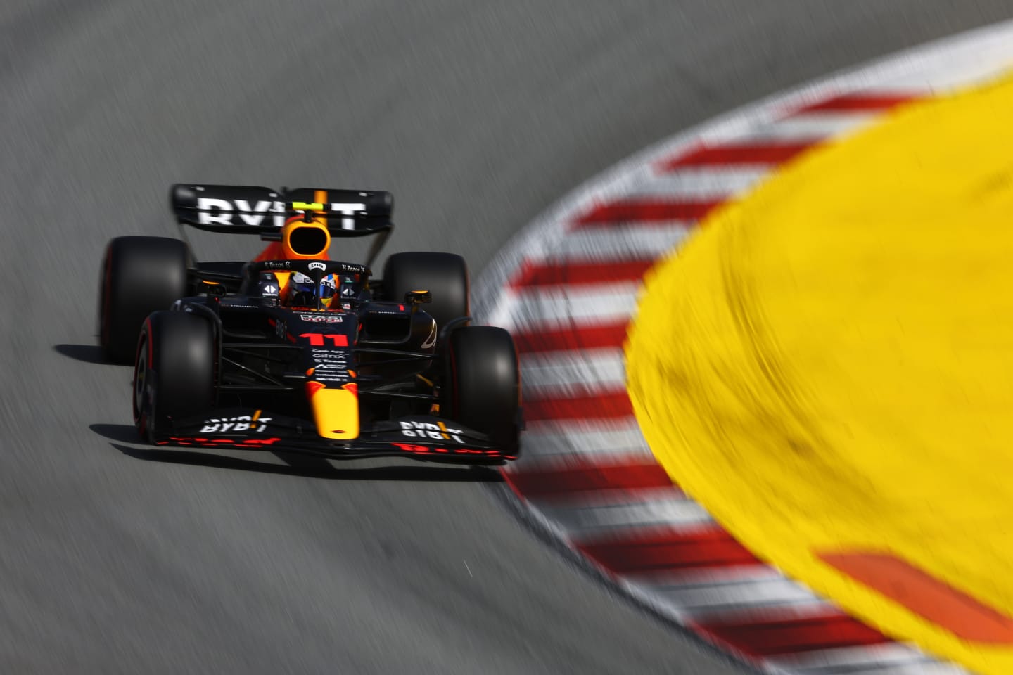 BARCELONA, SPAIN - MAY 21: Sergio Perez of Mexico driving the (11) Oracle Red Bull Racing RB18 on track during qualifying ahead of the F1 Grand Prix of Spain at Circuit de Barcelona-Catalunya on May 21, 2022 in Barcelona, Spain. (Photo by Lars Baron/Getty Images)