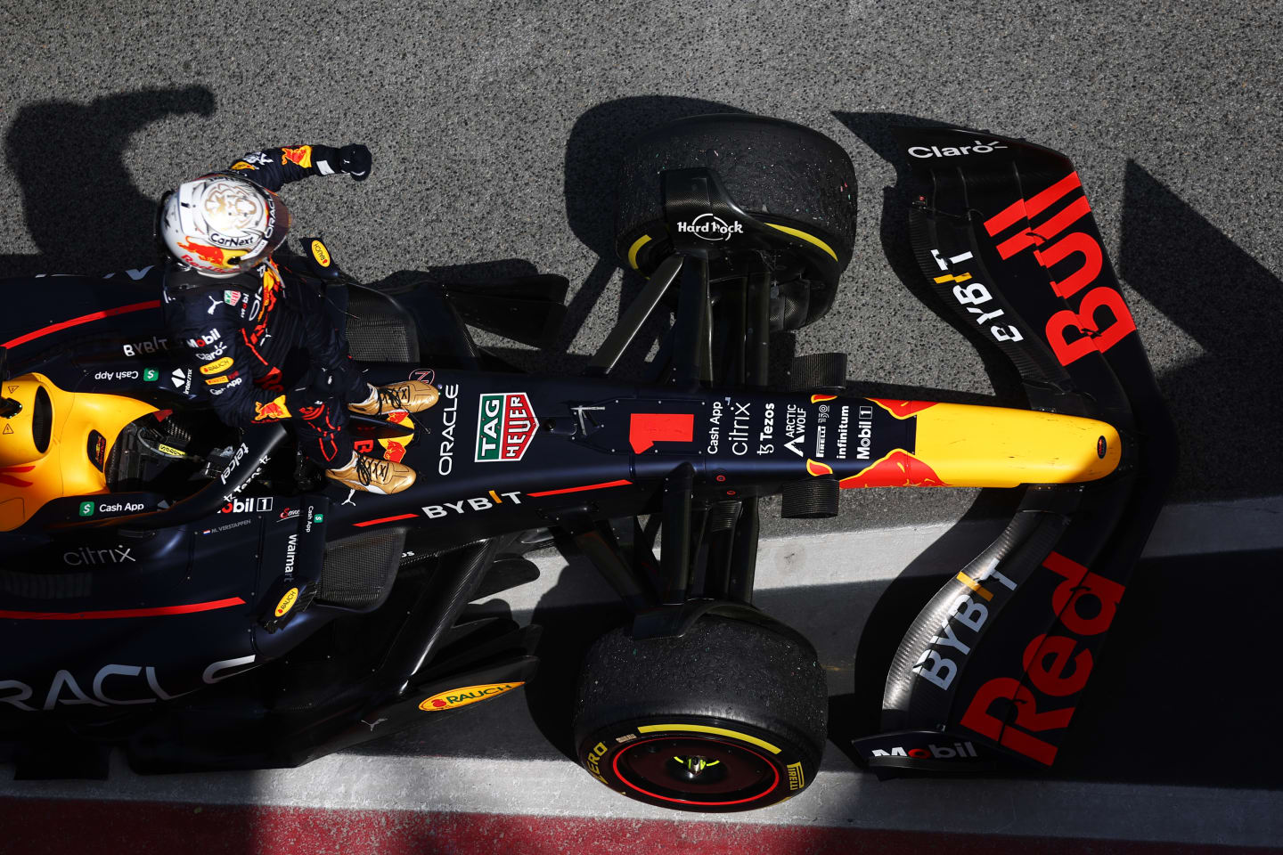 BARCELONA, SPAIN - MAY 22: Race winner Max Verstappen of the Netherlands and Oracle Red Bull Racing celebrates in parc ferme during the F1 Grand Prix of Spain at Circuit de Barcelona-Catalunya on May 22, 2022 in Barcelona, Spain. (Photo by Lars Baron/Getty Images)