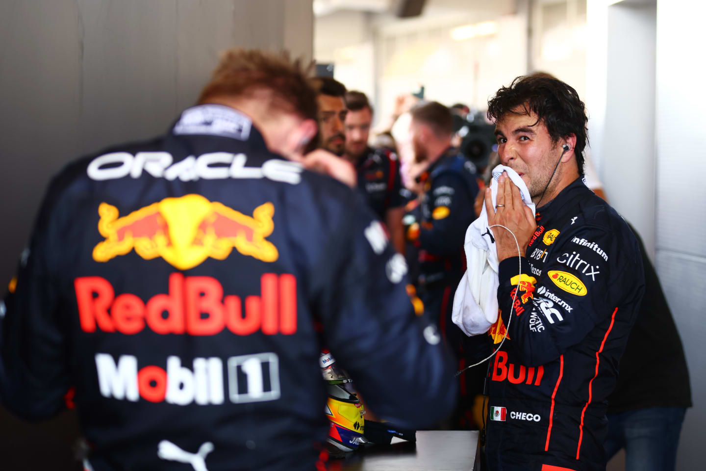 BARCELONA, SPAIN - MAY 22: Second placed Sergio Perez of Mexico and Oracle Red Bull Racing looks on
