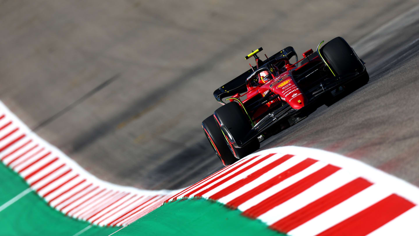AUSTIN, TEXAS - OCTOBER 21: Carlos Sainz of Spain driving (55) the Ferrari F1-75 on track during