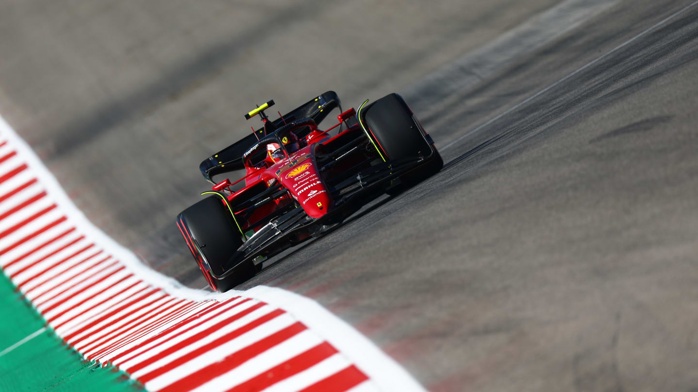 AUSTIN, TEXAS - OCTOBER 21: Carlos Sainz of Spain driving (55) the Ferrari F1-75 on track during practice ahead of the F1 Grand Prix of USA at Circuit of The Americas on October 21, 2022 in Austin, Texas. (Photo by Dan Istitene - Formula 1/Formula 1 via Getty Images)