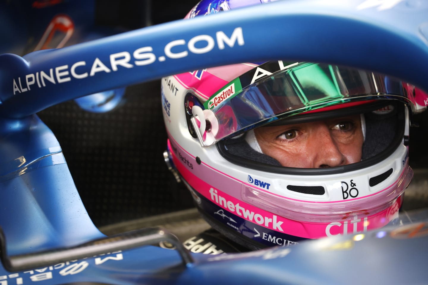 AUSTIN, TEXAS - OCTOBER 21: Fernando Alonso of Spain and Alpine F1 prepares to drive in the garage during practice ahead of the F1 Grand Prix of USA at Circuit of The Americas on October 21, 2022 in Austin, Texas. (Photo by Chris Graythen/Getty Images)