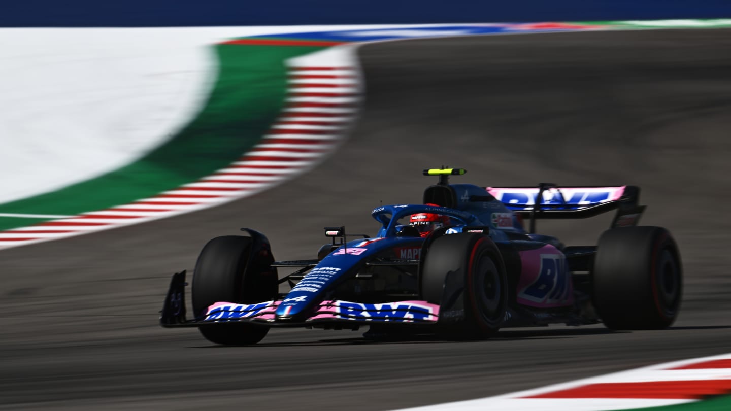AUSTIN, TEXAS - OCTOBER 22: Esteban Ocon of France driving the (31) Alpine F1 A522 Renault on track during final practice ahead of the F1 Grand Prix of USA at Circuit of The Americas on October 22, 2022 in Austin, Texas. (Photo by Clive Mason - Formula 1/Formula 1 via Getty Images)
