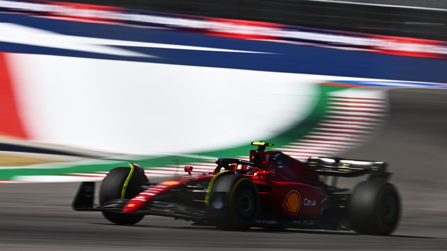 AUSTIN, TEXAS - OCTOBER 22: Carlos Sainz of Spain driving (55) the Ferrari F1-75 on track during