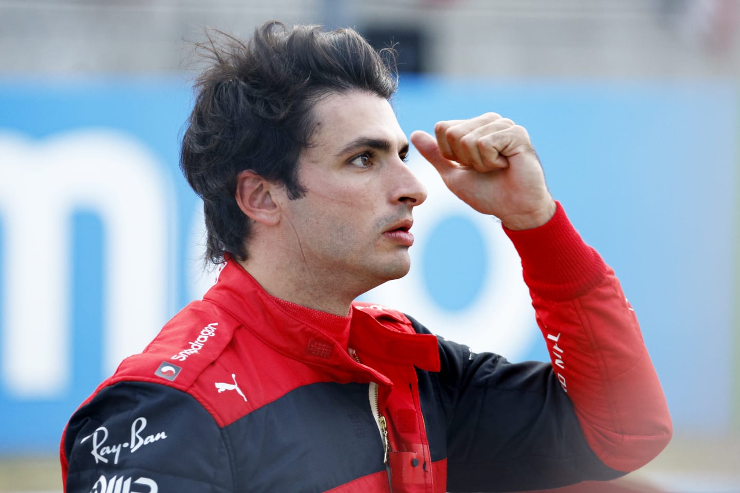 AUSTIN, TEXAS - OCTOBER 22: Pole position qualifier Carlos Sainz of Spain and Ferrari looks on in parc ferme during qualifying ahead of the F1 Grand Prix of USA at Circuit of The Americas on October 22, 2022 in Austin, Texas. (Photo by Jared C. Tilton/Getty Images)