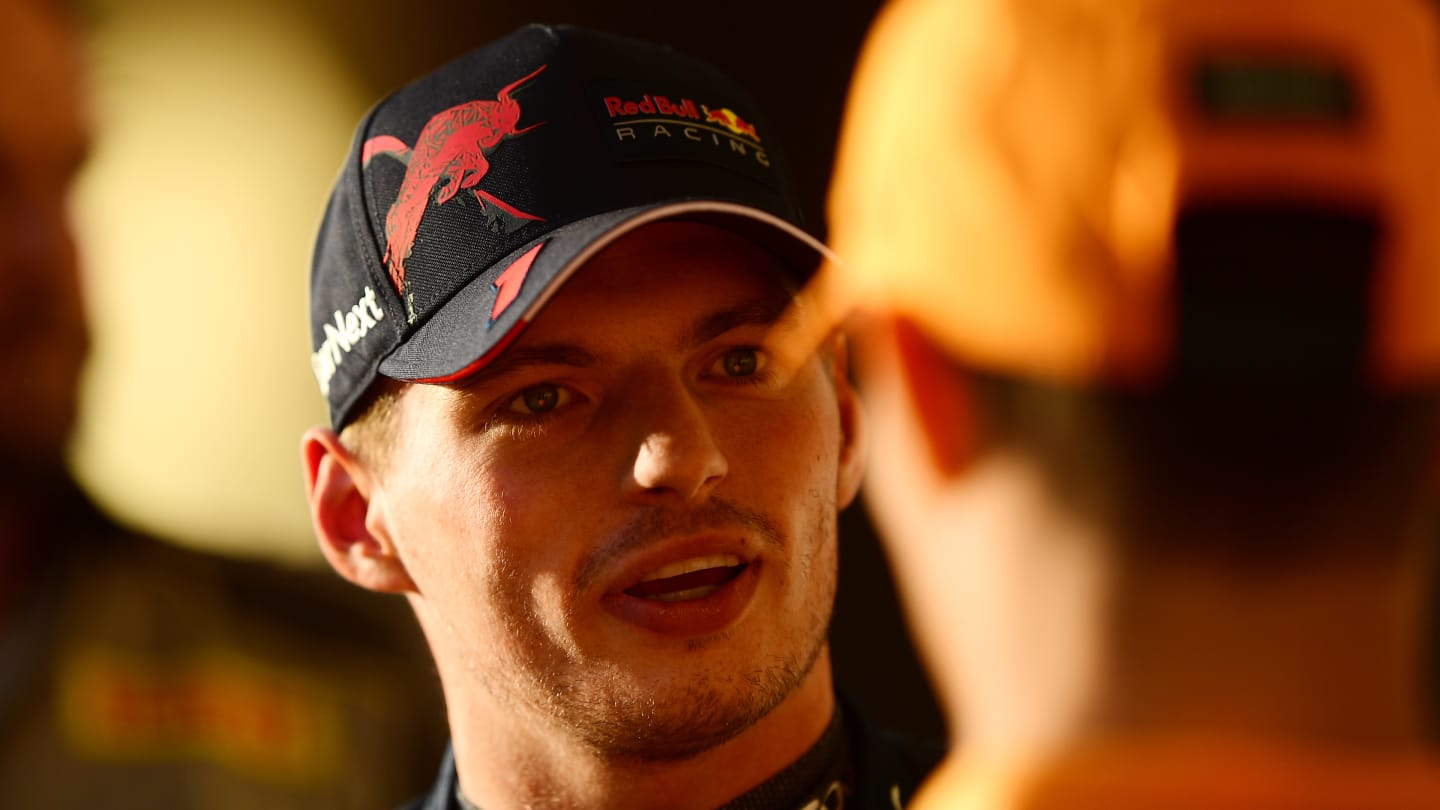 AUSTIN, TEXAS - OCTOBER 22: Third placed qualifier Max Verstappen of the Netherlands and Oracle Red Bull Racing talks in parc ferme during qualifying ahead of the F1 Grand Prix of USA at Circuit of The Americas on October 22, 2022 in Austin, Texas. (Photo by Mario Renzi - Formula 1/Formula 1 via Getty Images)