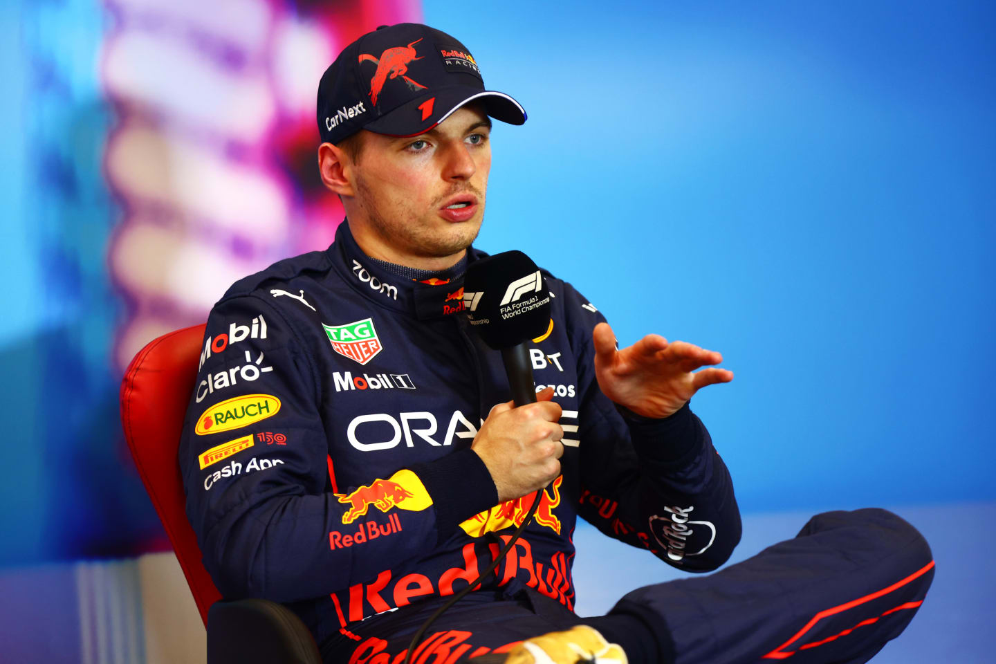 AUSTIN, TEXAS - OCTOBER 22: Third placed qualifier Max Verstappen of the Netherlands and Oracle Red Bull Racing attends the press conference after qualifying ahead of the F1 Grand Prix of USA at Circuit of The Americas on October 22, 2022 in Austin, Texas. (Photo by Dan Istitene/Getty Images)