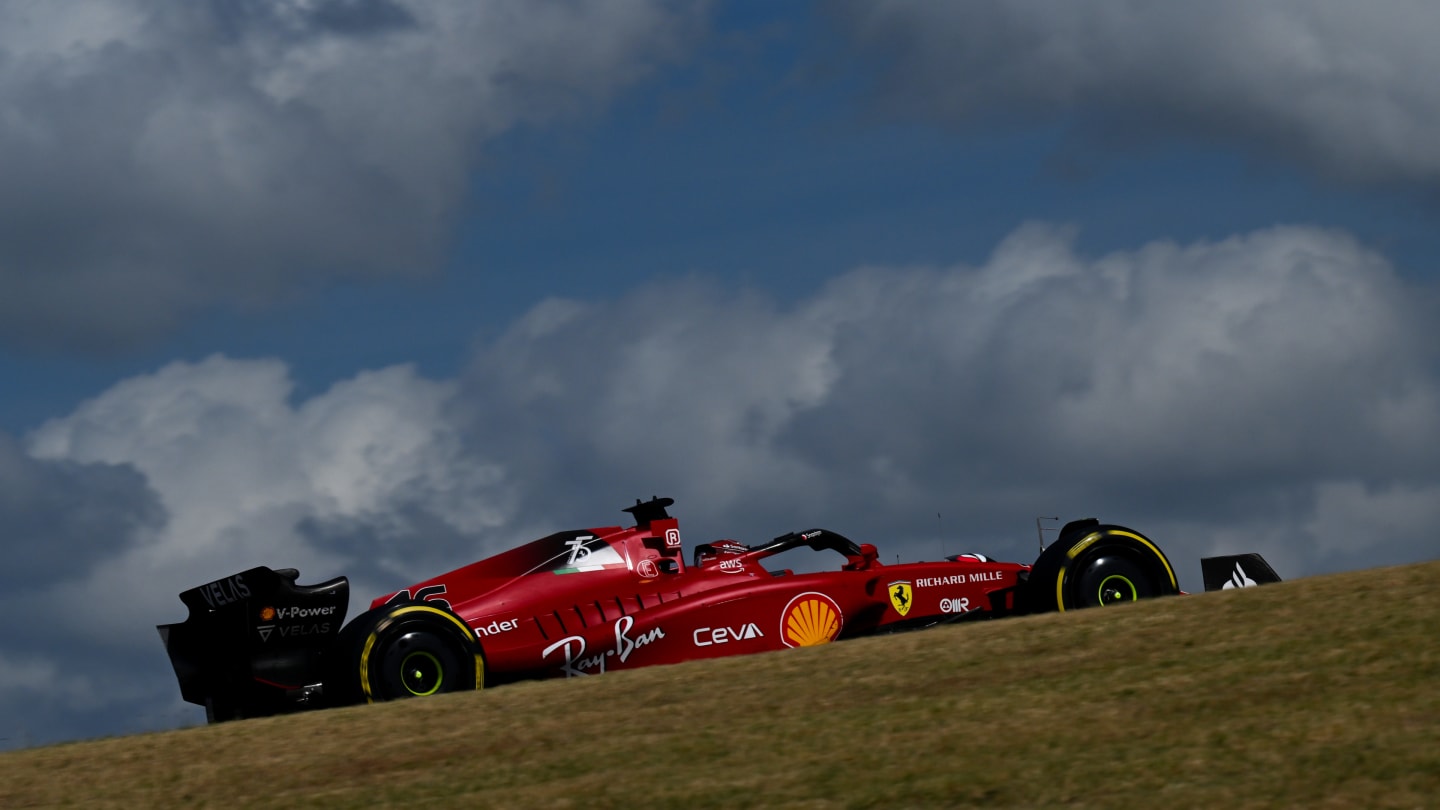 AUSTIN, TEXAS - OCTOBER 23: Charles Leclerc of Monaco driving (16) the Ferrari F1-75 on track during the F1 Grand Prix of USA at Circuit of The Americas on October 23, 2022 in Austin, Texas. (Photo by Clive Mason - Formula 1/Formula 1 via Getty Images)