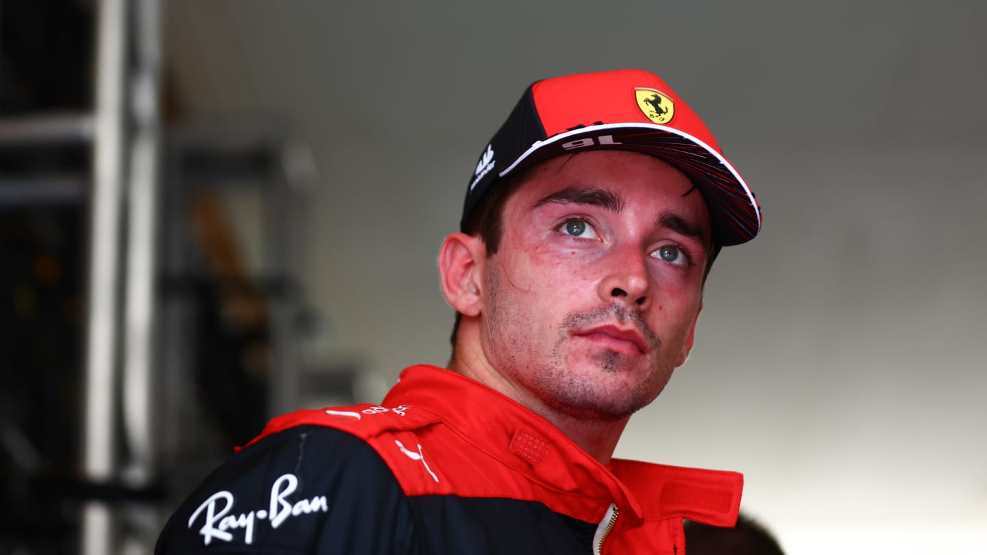 AUSTIN, TEXAS - OCTOBER 23: Third placed Charles Leclerc of Monaco and Ferrari looks on in parc ferme following the F1 Grand Prix of USA at Circuit of The Americas on October 23, 2022 in Austin, Texas. (Photo by Dan Istitene - Formula 1/Formula 1 via Getty Images)