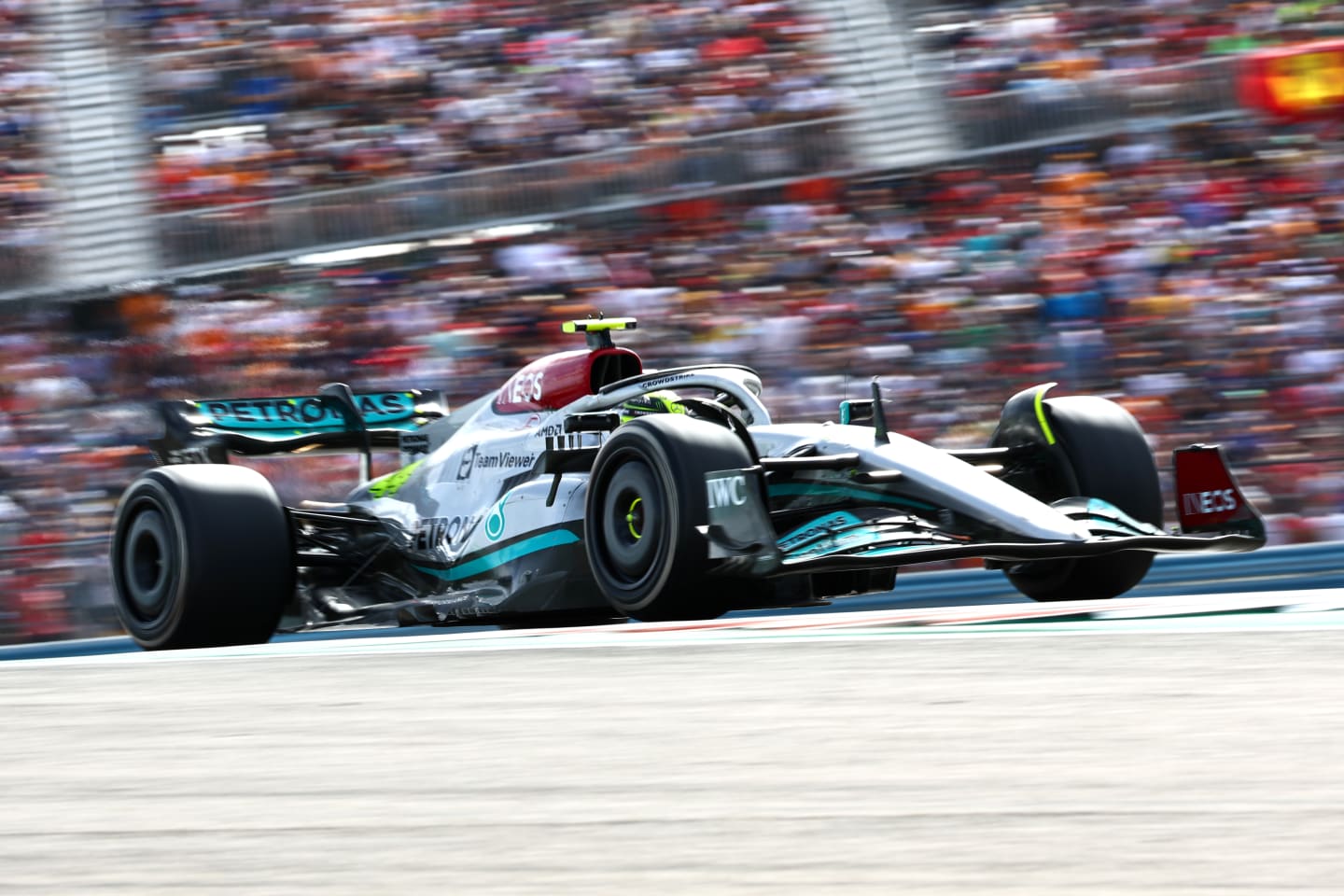 AUSTIN, TEXAS - OCTOBER 23: Lewis Hamilton of Great Britain driving the (44) Mercedes AMG Petronas