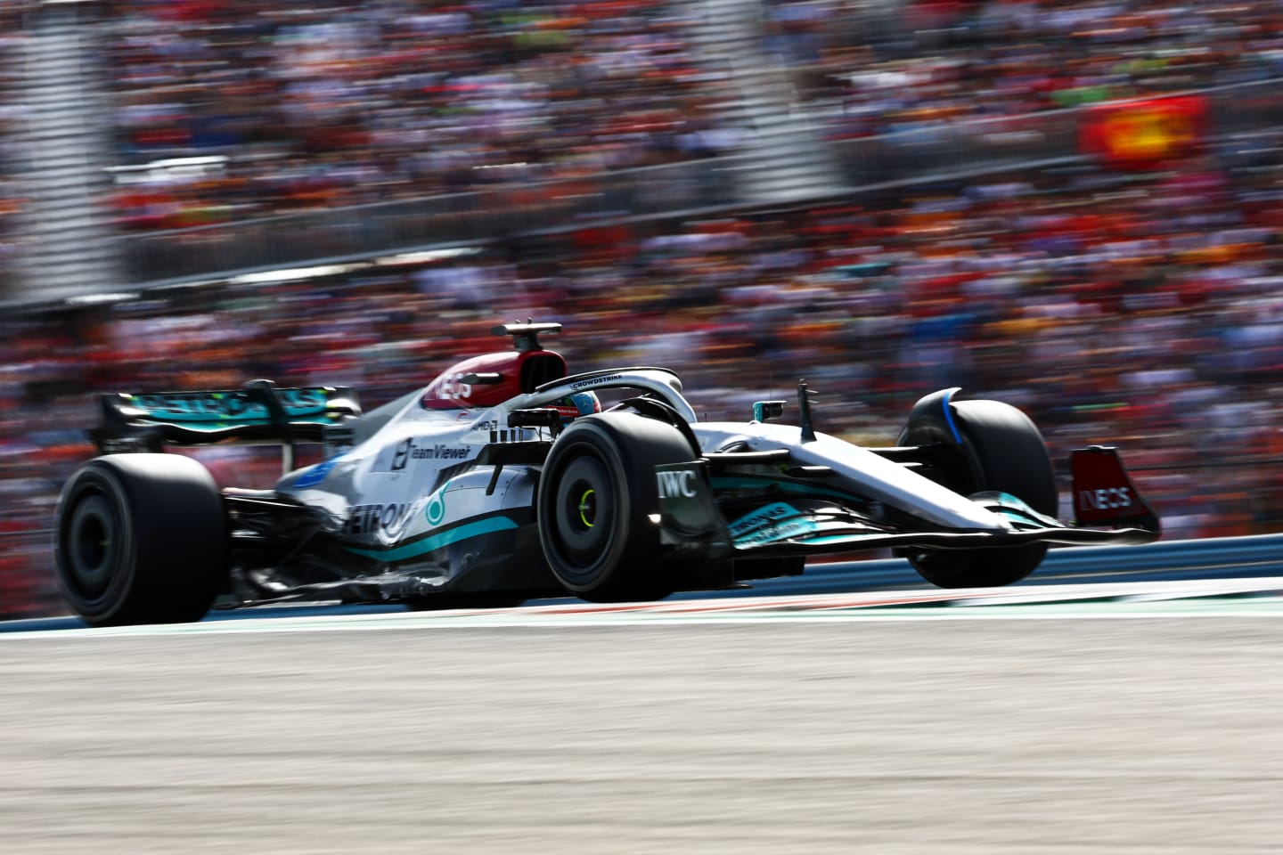 AUSTIN, TEXAS - OCTOBER 23: George Russell of Great Britain driving the (63) Mercedes AMG Petronas