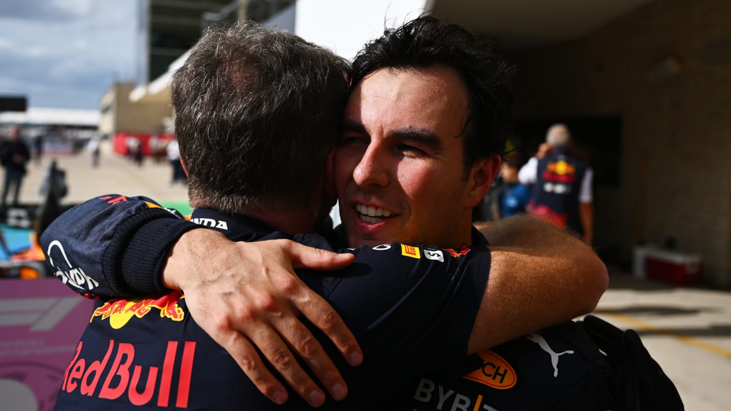 AUSTIN, TEXAS - OCTOBER 23: Fourth placed Sergio Perez of Mexico and Oracle Red Bull Racing and Red