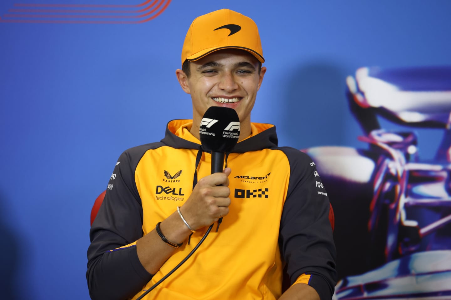 AUSTIN, TEXAS - OCTOBER 20: Lando Norris of Great Britain and McLaren attends the Drivers Press Conference during previews ahead of the F1 Grand Prix of USA at Circuit of The Americas on October 20, 2022 in Austin, Texas. (Photo by Jared C. Tilton/Getty Images)