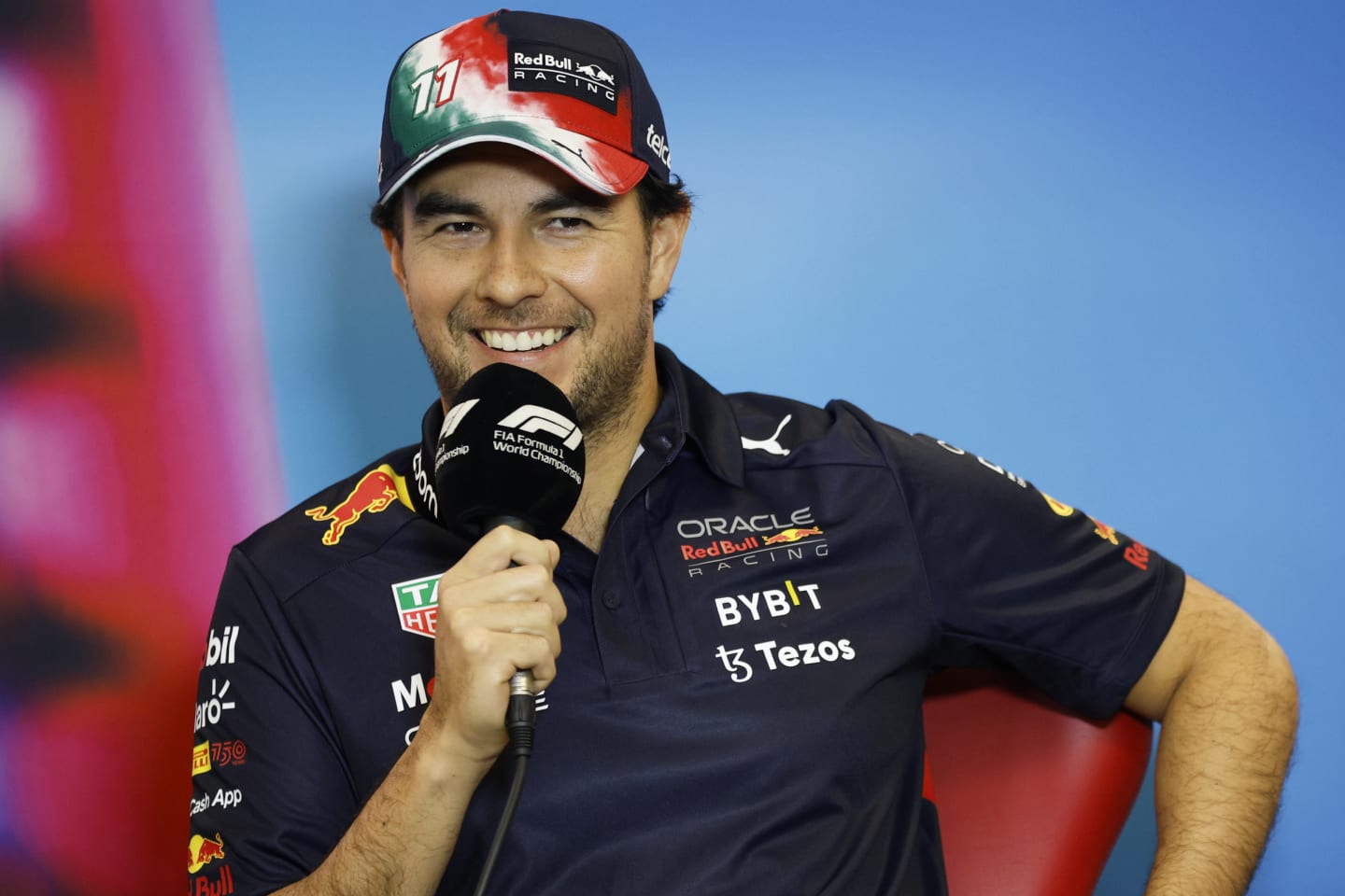 AUSTIN, TEXAS - OCTOBER 20: Sergio Perez of Mexico and Oracle Red Bull Racing attends the Drivers Press Conference during previews ahead of the F1 Grand Prix of USA at Circuit of The Americas on October 20, 2022 in Austin, Texas. (Photo by Jared C. Tilton/Getty Images)