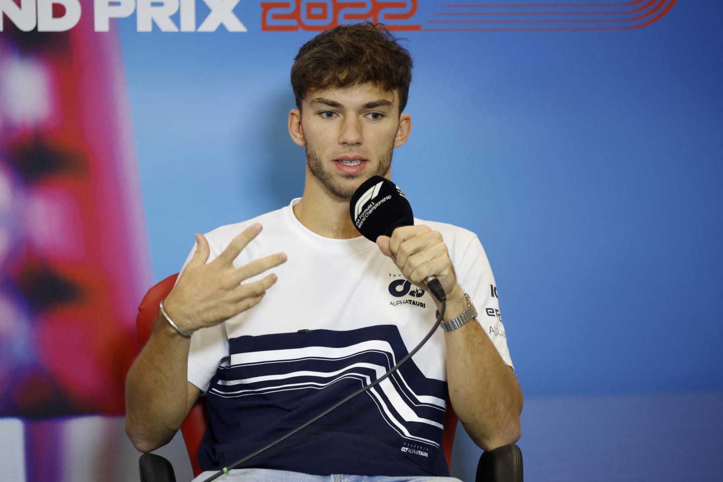 AUSTIN, TEXAS - OCTOBER 20: Pierre Gasly of France and Scuderia AlphaTauri attends the Drivers Press Conference during previews ahead of the F1 Grand Prix of USA at Circuit of The Americas on October 20, 2022 in Austin, Texas. (Photo by Jared C. Tilton/Getty Images)