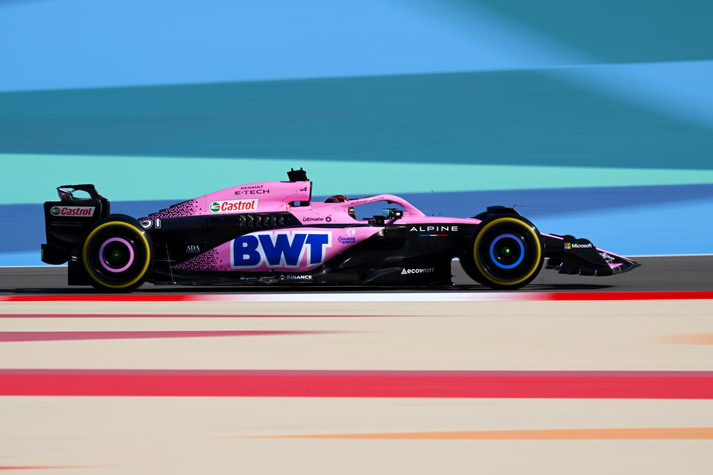BAHRAIN, BAHRAIN - MARCH 03: Esteban Ocon of France driving the (31) Alpine F1 A523 Renault on track during practice ahead of the F1 Grand Prix of Bahrain at Bahrain International Circuit on March 03, 2023 in Bahrain, Bahrain. (Photo by Clive Mason/Getty Images)