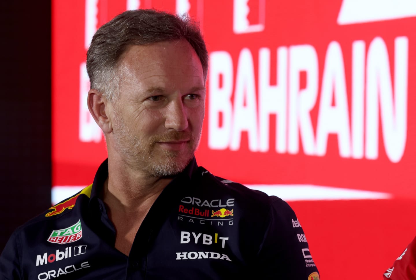 BAHRAIN, BAHRAIN - MARCH 03: Red Bull Racing Team Principal Christian Horner attends the Team Principals Press Conference during practice ahead of the F1 Grand Prix of Bahrain at Bahrain International Circuit on March 03, 2023 in Bahrain, Bahrain. (Photo by Lars Baron/Getty Images)