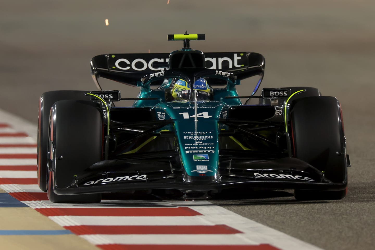 BAHRAIN, BAHRAIN - MARCH 04: Fernando Alonso of Spain driving the (14) Aston Martin AMR23 Mercedes