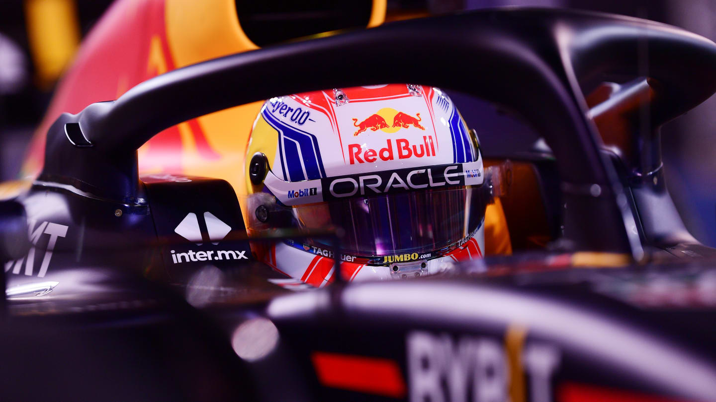 BAHRAIN, BAHRAIN - MARCH 04: Pole position qualifier Max Verstappen of the Netherlands and Oracle Red Bull Racing stops in parc ferme during qualifying ahead of the F1 Grand Prix of Bahrain at Bahrain International Circuit on March 04, 2023 in Bahrain, Bahrain. (Photo by Mario Renzi - Formula 1/Formula 1 via Getty Images)