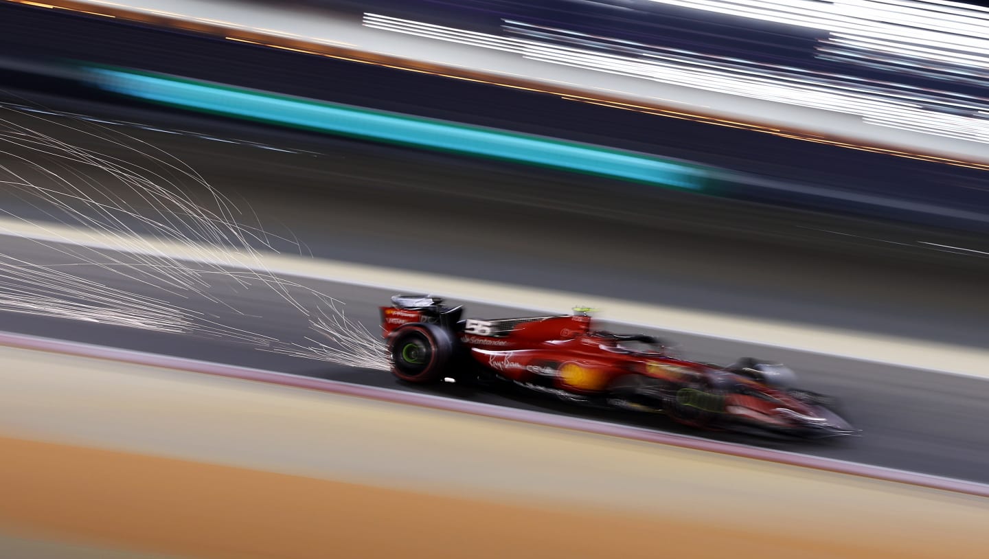 BAHRAIN, BAHRAIN - MARCH 04: Carlos Sainz of Spain driving the (55) Ferrari SF-23 on track during qualifying ahead of the F1 Grand Prix of Bahrain at Bahrain International Circuit on March 04, 2023 in Bahrain, Bahrain. (Photo by Lars Baron/Getty Images)