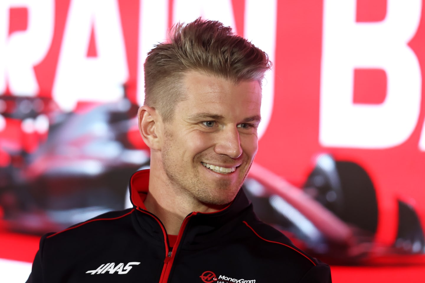 BAHRAIN, BAHRAIN - MARCH 02: Nico Hulkenberg of Germany and Haas F1 attends the Drivers Press Conference during previews ahead of the F1 Grand Prix of Bahrain at Bahrain International Circuit on March 02, 2023 in Bahrain, Bahrain. (Photo by Lars Baron/Getty Images)