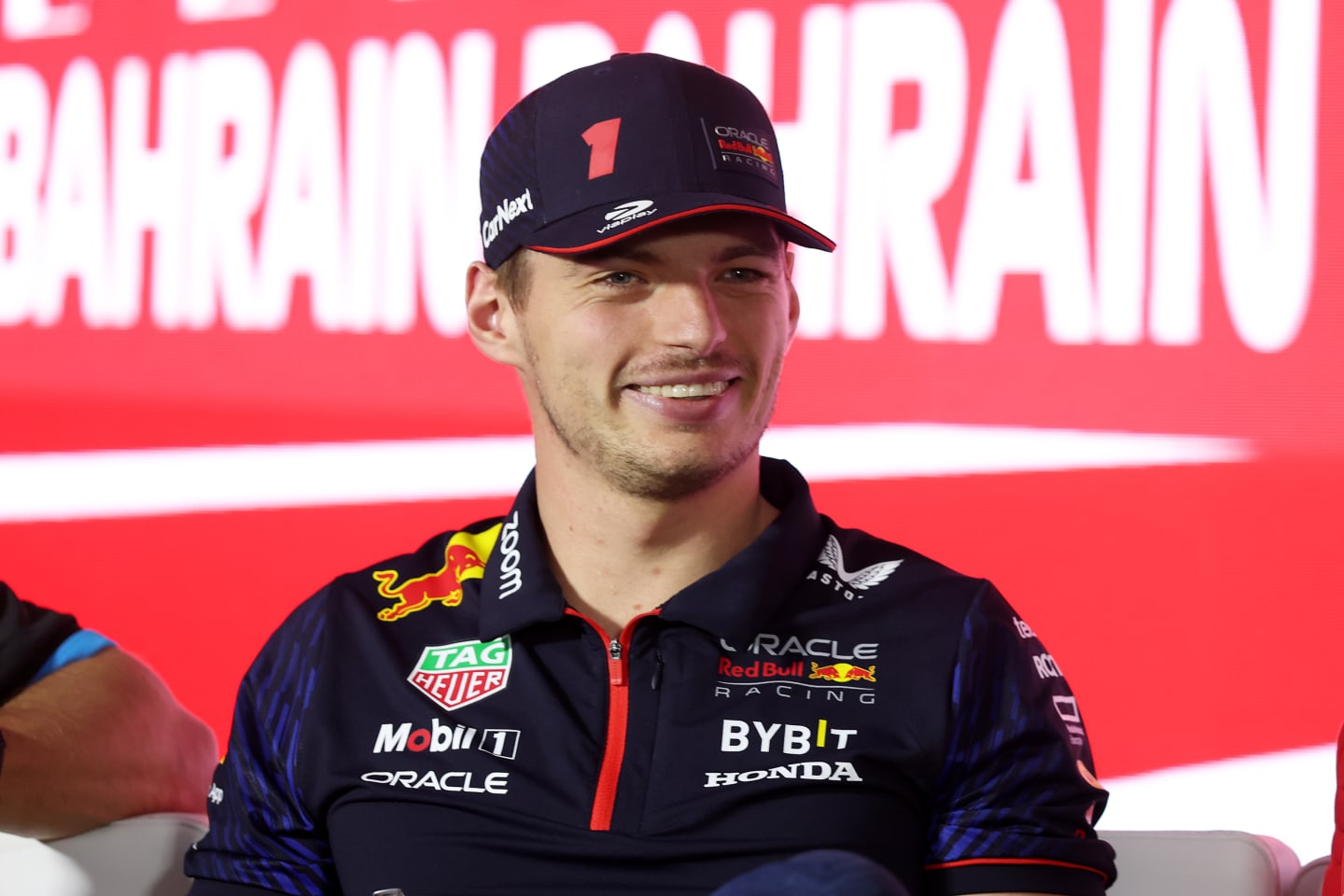 BAHRAIN, BAHRAIN - MARCH 02: Max Verstappen of the Netherlands and Oracle Red Bull Racing attends the Drivers Press Conference during previews ahead of the F1 Grand Prix of Bahrain at Bahrain International Circuit on March 02, 2023 in Bahrain, Bahrain. (Photo by Lars Baron/Getty Images)