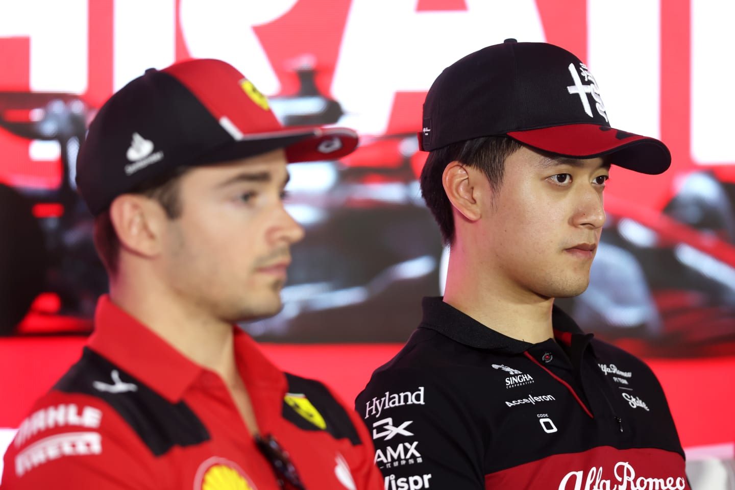 BAHRAIN, BAHRAIN - MARCH 02: Zhou Guanyu of China and Alfa Romeo F1 looks on in the Drivers Press Conference during previews ahead of the F1 Grand Prix of Bahrain at Bahrain International Circuit on March 02, 2023 in Bahrain, Bahrain. (Photo by Lars Baron/Getty Images)