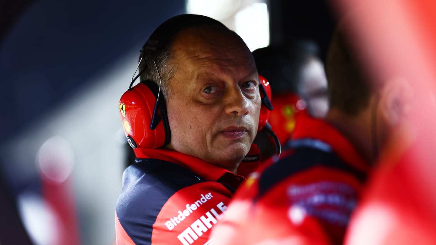 BAHRAIN, BAHRAIN - FEBRUARY 25: Ferrari Team Principal Frederic Vasseur looks on from the pitwall