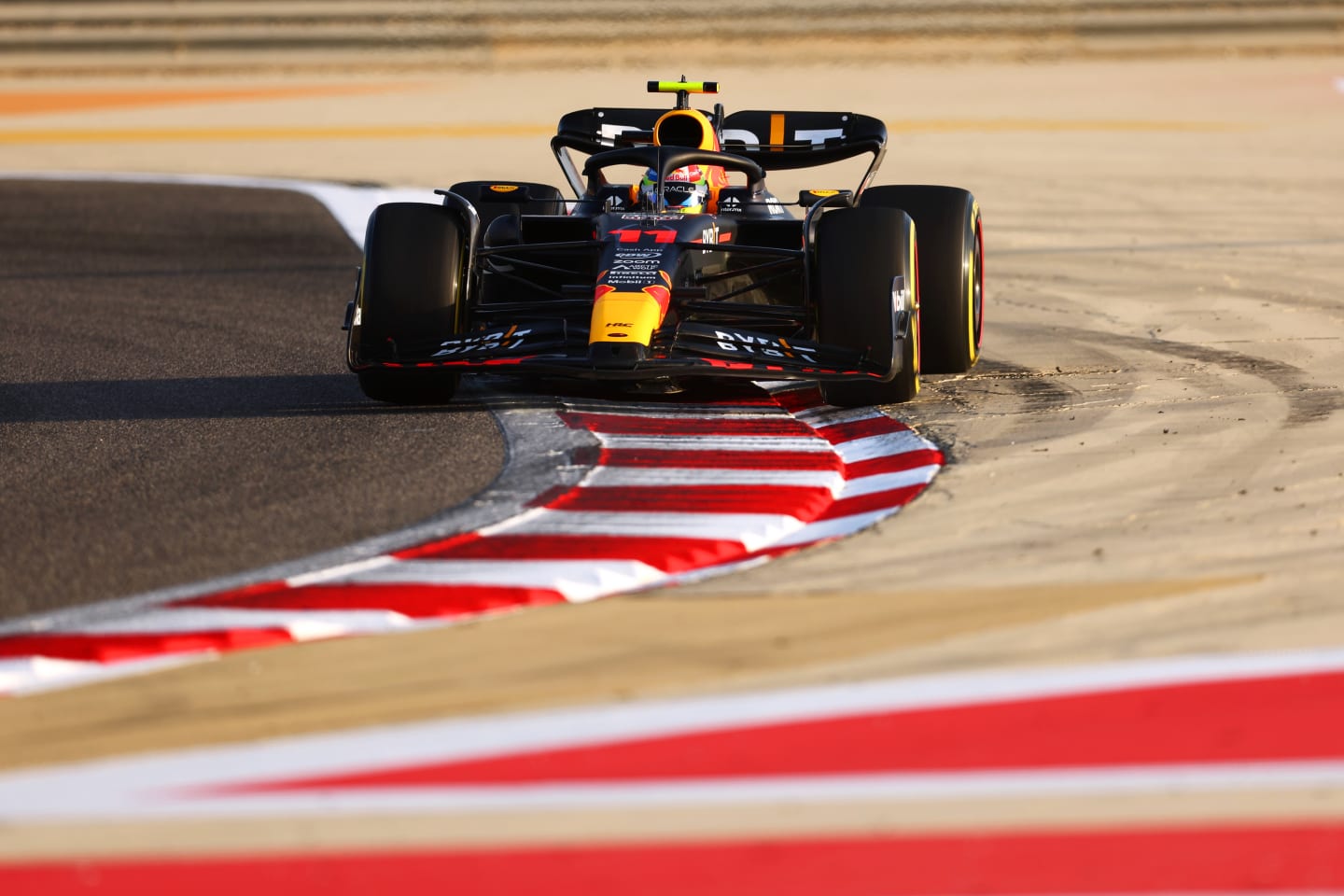 BAHRAIN, BAHRAIN - FEBRUARY 25:  Sergio Perez of Mexico driving the (11) Oracle Red Bull Racing