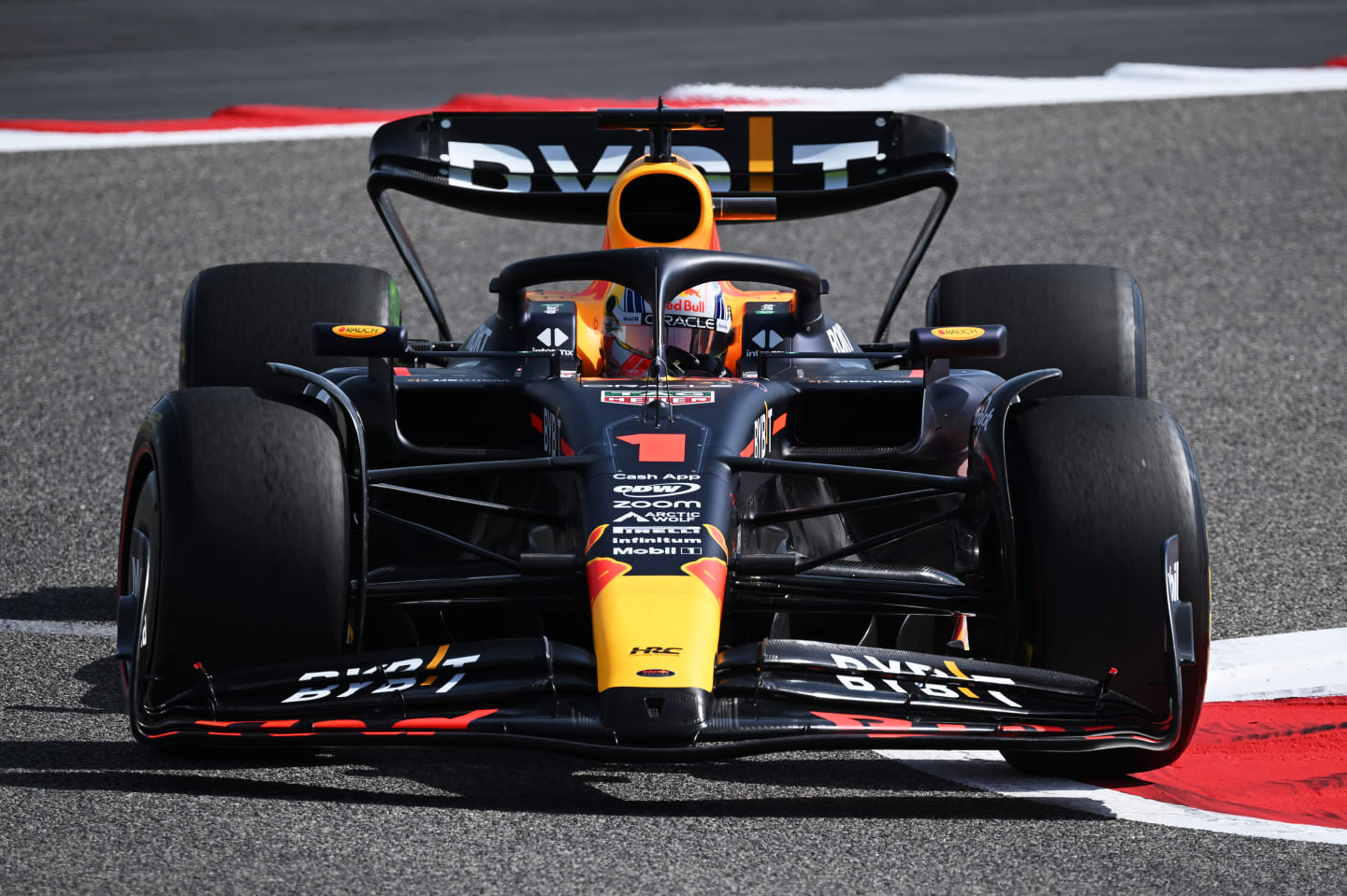 BAHRAIN, BAHRAIN - FEBRUARY 23: Max Verstappen of the Netherlands driving the (1) Oracle Red Bull