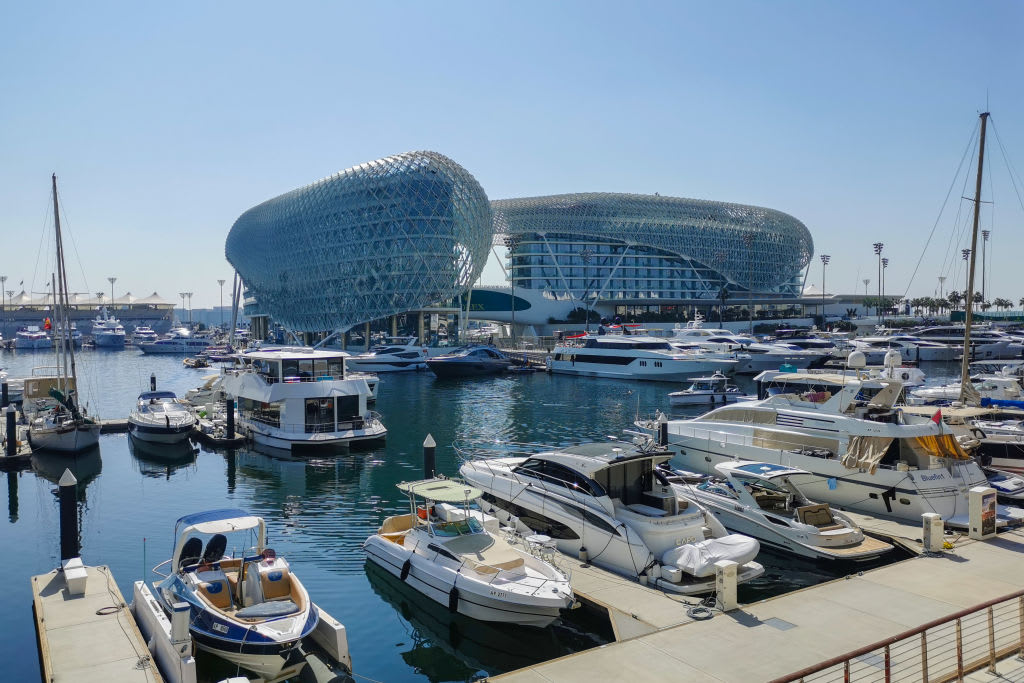 W Abu Dhabi - Yas Island Hotel and yacht marina by Yas Marina Circuit are seen in Abu Dhabi, United