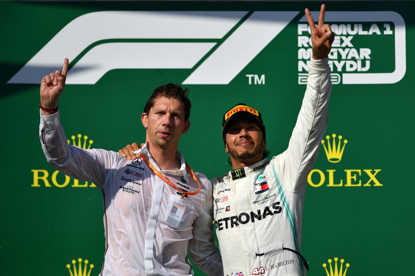 BUDAPEST, HUNGARY - AUGUST 04: Race winner Lewis Hamilton of Great Britain and Mercedes GP