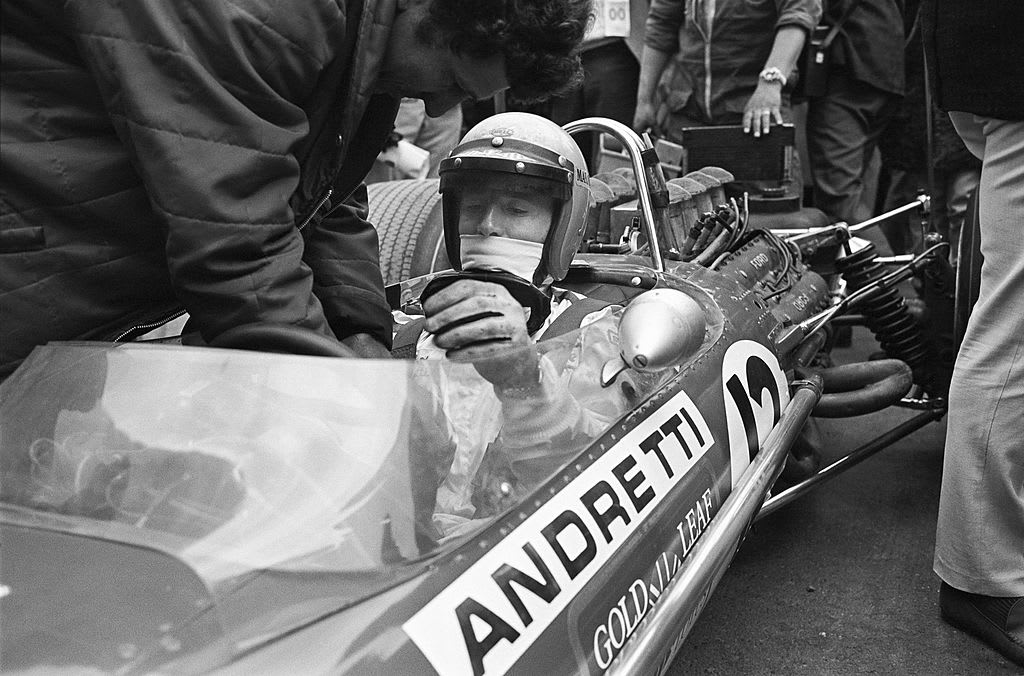 WATKINS GLEN, NY- OCTOBER 6: Mario Andretti on pole in his first Grand Prix sits in the Lotus-Ford