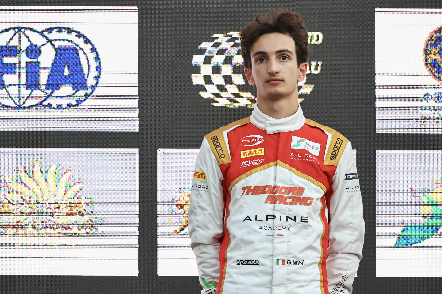 MACAU, MACAU - NOVEMBER 19: Gabriele Mini of Italy and SJM Theodore PREMA Racing on the podium