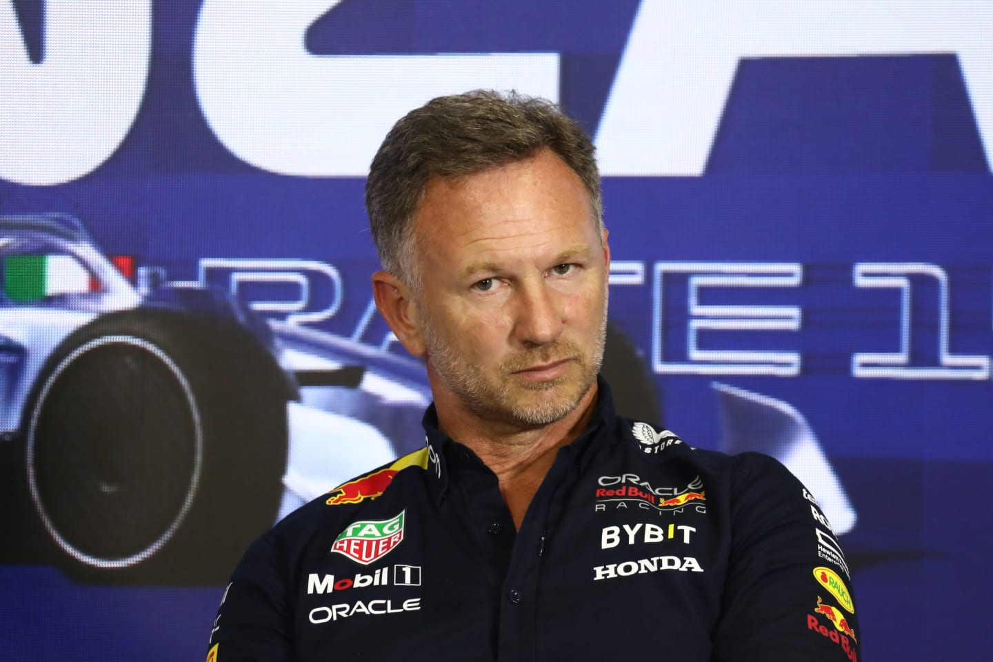 Christian Horner during press conference ahead of the Formula 1 Italian Grand Prix at Autodromo Nazionale di Monza in Monza, Italy on September 1, 2023. (Photo by Jakub Porzycki/NurPhoto via Getty Images)