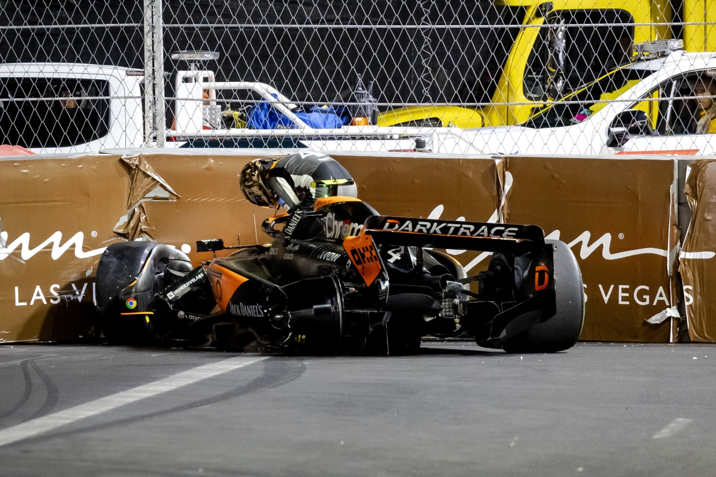 LAS VEGAS - Lando Norris (McLaren) after his crash during the Las Vegas Formula 1 Grand Prix at the Las Vegas Strip Circuit in Nevada. ANP SEM VAN DER WAL (Photo by ANP via Getty Images)